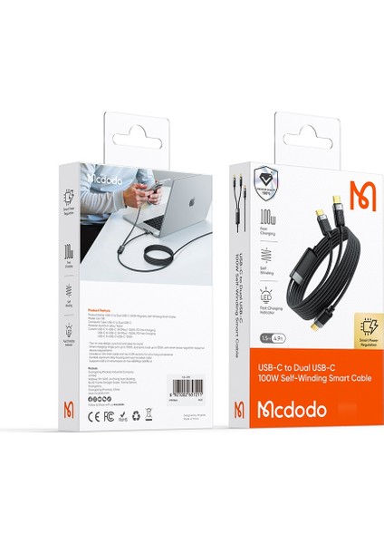 CA-7380 | Usb-C - Çift Usb-C 100W Manyetik Sarılabilir Şarj Kablosu modelleri