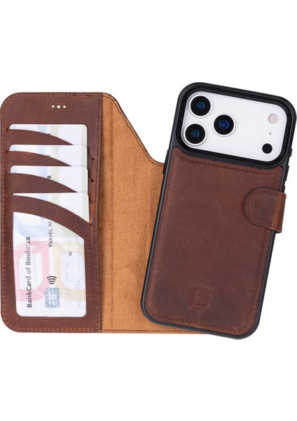 iPhone 17 Pro Max Uyumlu Hakiki Deri Magsafe ve Rfıd Koruma Özellikli Çıkarılabilir Cüzdanlı Kılıf