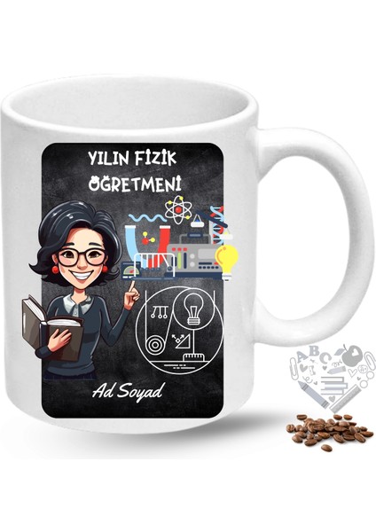 Fizik Öğretmeni Kadın Öğretmenler Günü Hediyesi Isimli Baskılı Porselen Kupa Bardak