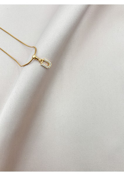 Fıora Çelik Zirkon Taşlı Harf Kolye Sade Şık Gold Ayarlanabilir Zincir Tüm Alfabe