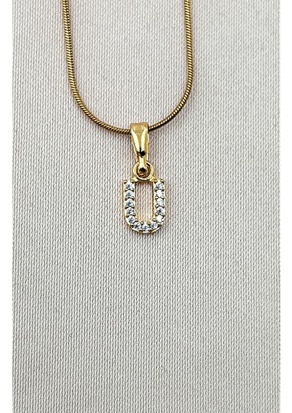 Fıora Çelik Zirkon Taşlı Harf Kolye Sade Şık Gold Ayarlanabilir Zincir Tüm Alfabe