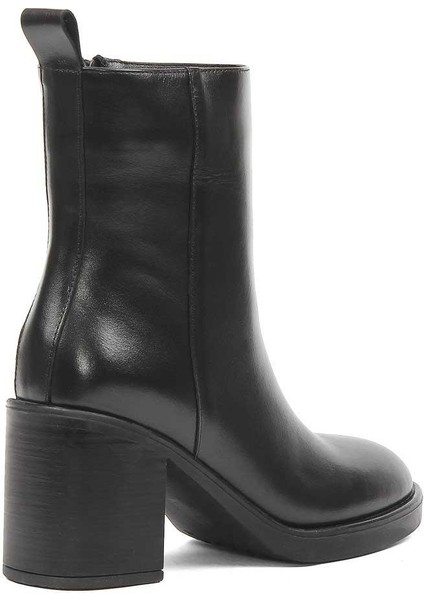 Kadın Siyah Kalın Topuklu Deri Bot