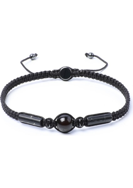 Siyah Akik, Varisit, Hematit Doğal Taş Bileklik, Unisex Bileklik, Tasarım Makrome Bileklik Ayarlanabilir