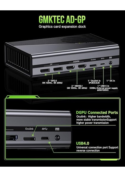 Ad-Gp1 Harici Gpu Bağlantı Istasyonu, Amd Radeon 7600M Xt Gpu Grafik Kartı ile Egpu Muhafaza, Hdmı2.1, Displayport2.0, Oculink, Usb4, Mini Pc Dizüstü Bilgisayar Dizüstü Bilgisayar Oyun Konsolu fırsatları