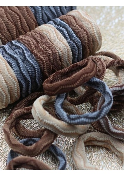 Kadın Kahverengi Desenli 12&apos;lihavlu Lastik Toka Seti, Toka Organizer, Toka, Kız Çocuk Toka, Toka Organizer