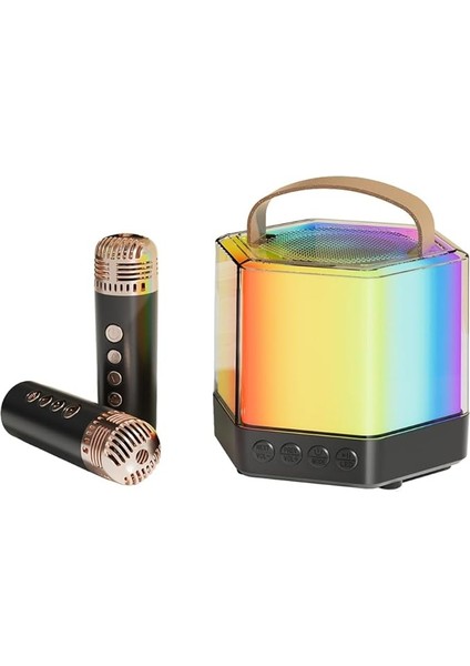 Karaoke Makinesi Mini Kablosuz Mikrofon ve Hoparlör Seti 2 Mikrofonlu Rgb Renkli Işık El Mikrofonu Doğum Günü Partisi Masaüstü Için Ler Açık Hava Taşınabilir Çift Mikrofon Karaoke Sistemi