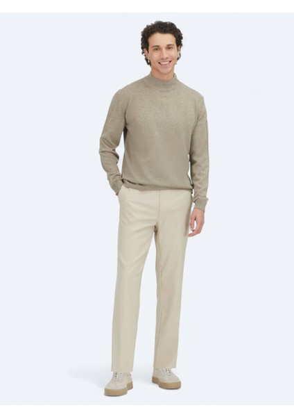 Bej Yarım Balıkçı Yaka Düz Örgü Triko Kazak fiyatları