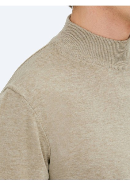 Bej Yarım Balıkçı Yaka Düz Örgü Triko Kazak indirimleri