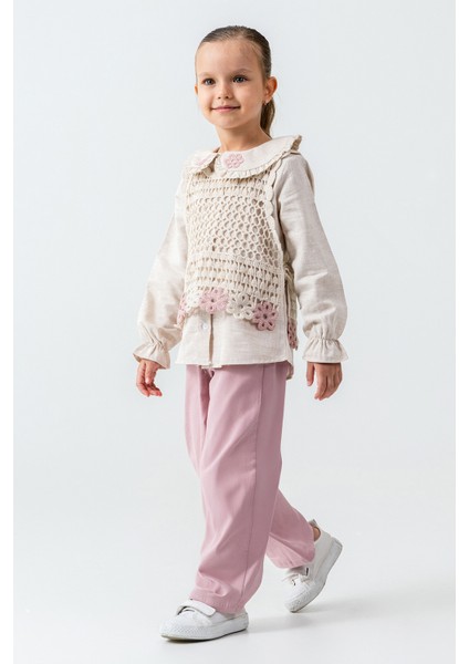 Örme Çiçek Detaylı Kız Çocuk 3\'lü Takım - 26K 4479 fiyatları