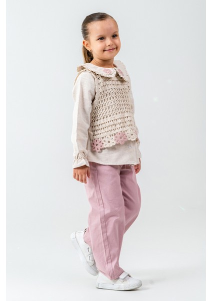 Örme Çiçek Detaylı Kız Çocuk 3\'lü Takım - 26K 4479 modelleri