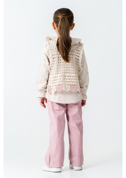 Örme Çiçek Detaylı Kız Çocuk 3\'lü Takım - 26K 4479 fırsatları