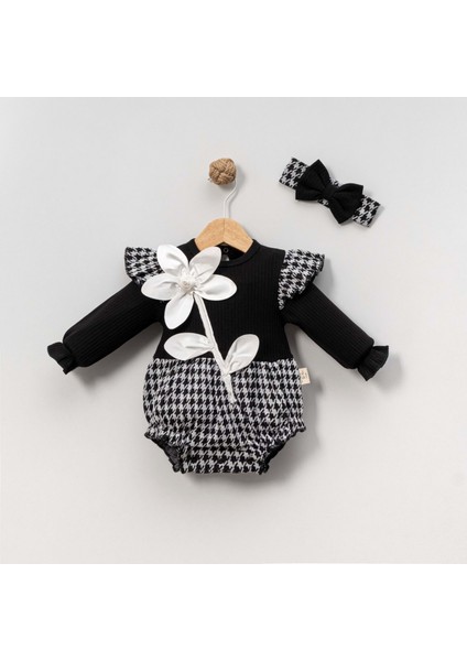 Çakar Bebe 6-18 Aylık Kaz Ayaği Güllü ROMPER-8036178 - Siyah