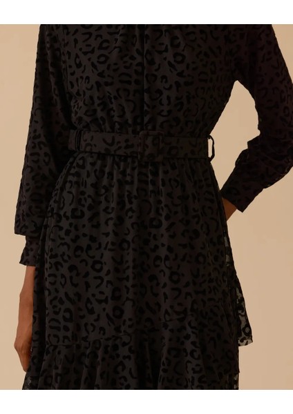 10002521311009 Beli Lastikli ve Kemerli Etek Ucu Fırfırlı Tüllü Şık Elbise modelleri