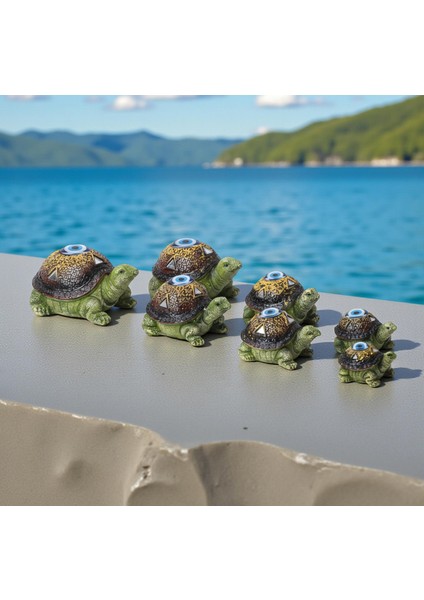 Feng Shui Nazar Boncuğu Motifli 7’li Caretta Caretta Heykel Biblo Dekoratif Ürün Konsol Vitrin Süsü