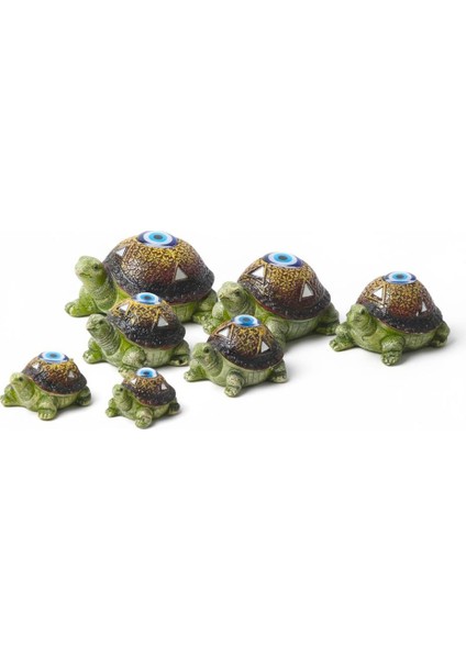 Feng Shui Nazar Boncuğu Motifli 7’li Caretta Caretta Heykel Biblo Dekoratif Ürün Konsol Vitrin Süsü modelleri