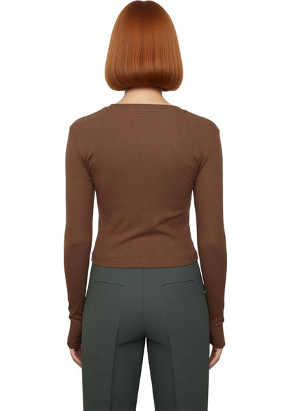 Kadın Moda Şık Üst Giyim Crop Bisiklet Yaka Slim Kalıp Örme Viskon Esnek Bluz modelleri