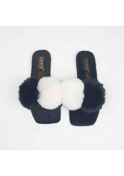 Kadın Tüylü Ev Terliği Ponponlu Şık Rahat Günlük Çeyizlik Terlik