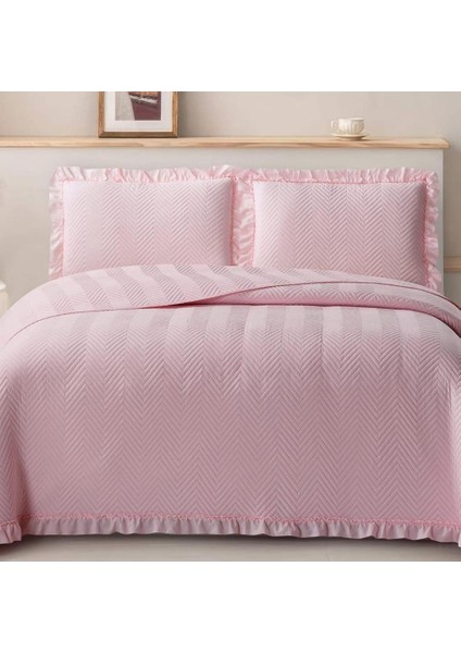 Kapitoneli Yatak Örtüsü Çift Kişilik Dubai Pembe