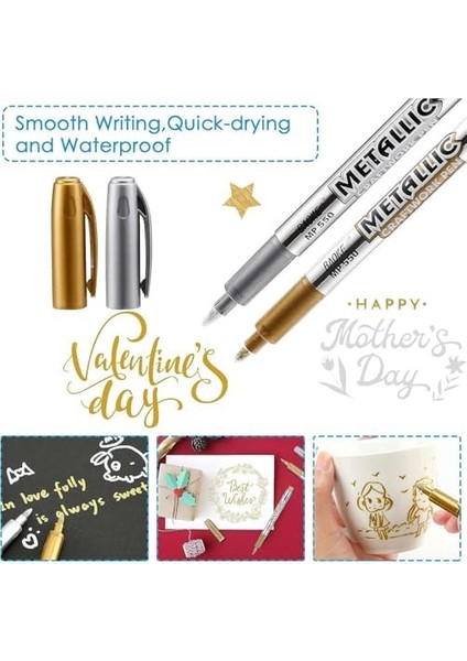 Metalik Markör, 6 Adet, Su Geçirmez ve Hızlı Kuruyan Metalik Kalıcı Işaretleyiciler,, Kumaş, Dıy Fotoğraf Albümü, ve Gümüş Için fiyatları