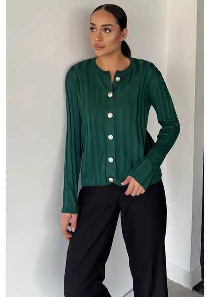 Kadın Düğme Detaylı Triko Hırka (M-L-Xl Uyumludur) P-00018886