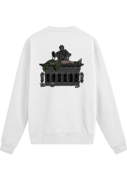 Sırt Baskılı Death Metal Mezarlık Tasarımlı Sweatshirt