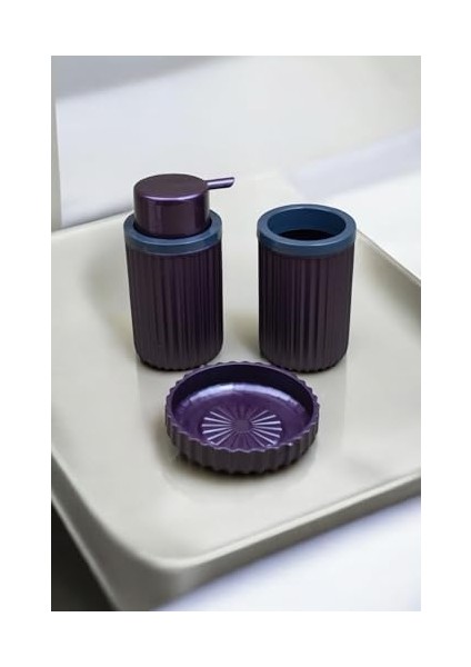 Parça Sert Plastik Seti/sıvı Sabunluk, Diş Fırçalık ve Katı Sabunluk-Mürdüm modelleri