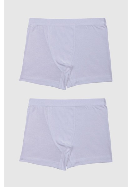 Erkek Çocuk Pamuklu Düz Klasik Rahat Kesim Boxer 2'li Paket 3310 Beyaz