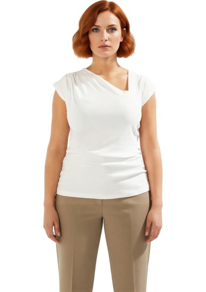 Büyük Beden Kadın Bluzu Asimetrik Yaka %100 Pamuk Örme Kumaş Günlük Şıklık Kaliteli Şık Rahat fiyatları