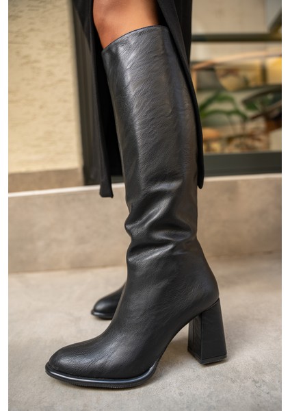 Janga Siyah Yuvarlak Burun Fermuarlı Çizme modelleri