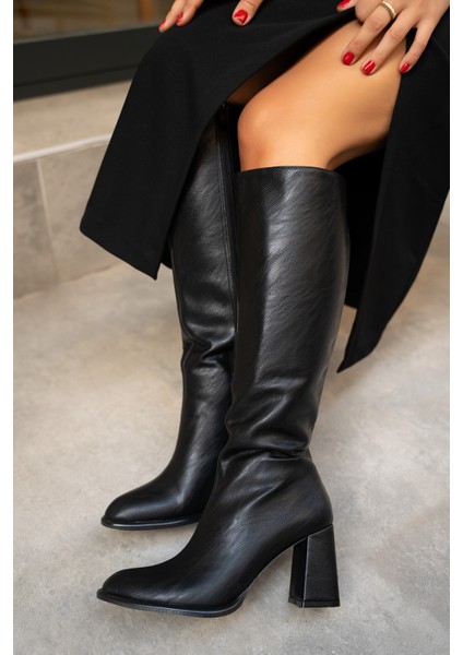 Janga Siyah Yuvarlak Burun Fermuarlı Çizme fırsatları
