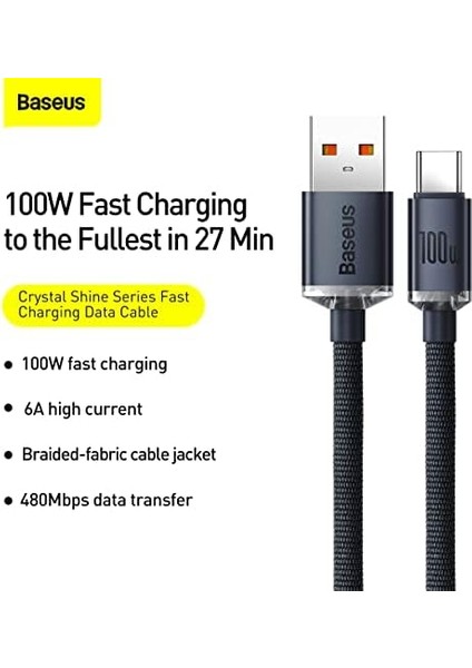 Crystal 100W Type-C Kablo 1.2m -Siyah fiyatları
