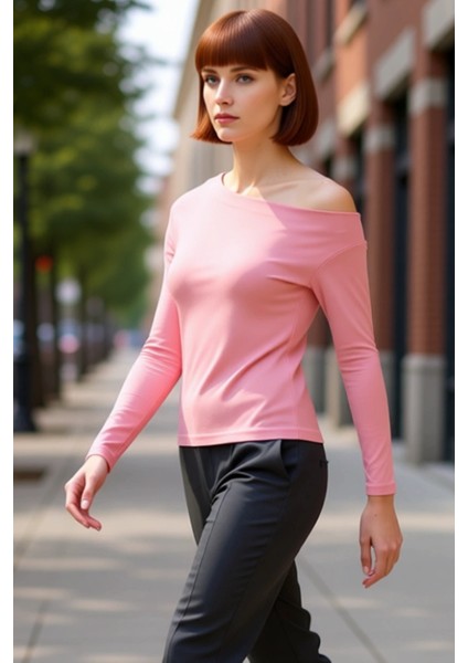 Moda Kayık Yaka Örme Slim Çizgili Desen Casual Günlük Regular Uzun Kol Bluz modelleri