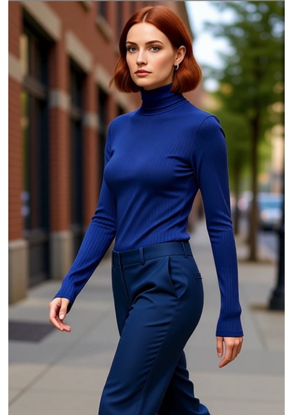 Kadın Yüksek Yaka Esnek Örme Uzun Kollu Bluz Kaliteli Şık Rahat Modern Zarif Günlük modelleri