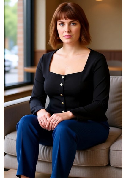 Kadın Kalp Yaka Düğmeli Dokuma Üst Şıklık ve Konfor Bir Arada Kaliteli Şık Rahat Modern Zarif fiyatları