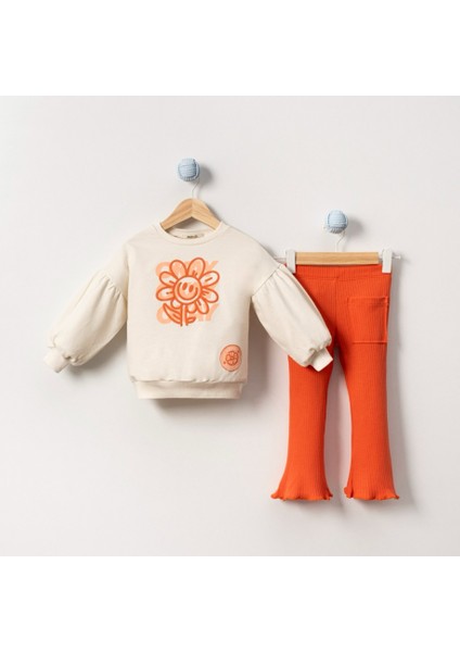 MK-2473 Kız Çocuk %100 Pamuk Kiremit Eşofman Takımı