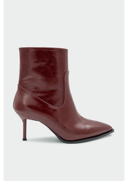 Miyo Bordo Deri Sivri Burunlu Topuklu Bot