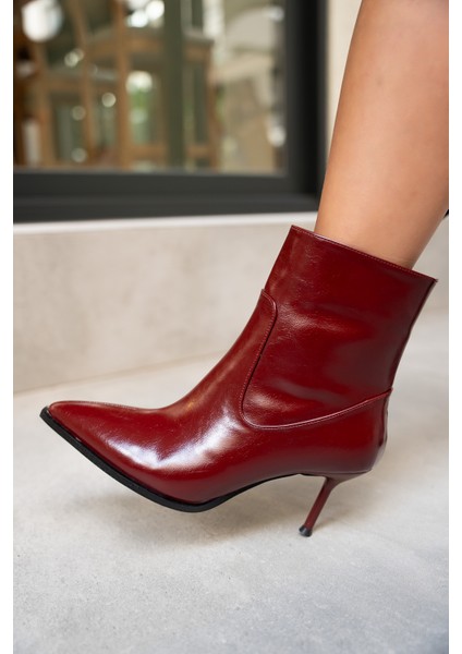 Miyo Bordo Deri Sivri Burunlu Topuklu Bot fiyatları