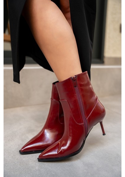 Miyo Bordo Deri Sivri Burunlu Topuklu Bot modelleri