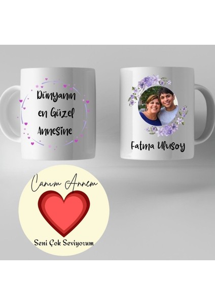 Canım Annem Fotoğraflı Kupa Bardak ve Mdf Bardak Altlığı Seti – Anneler Günü Hediyesi