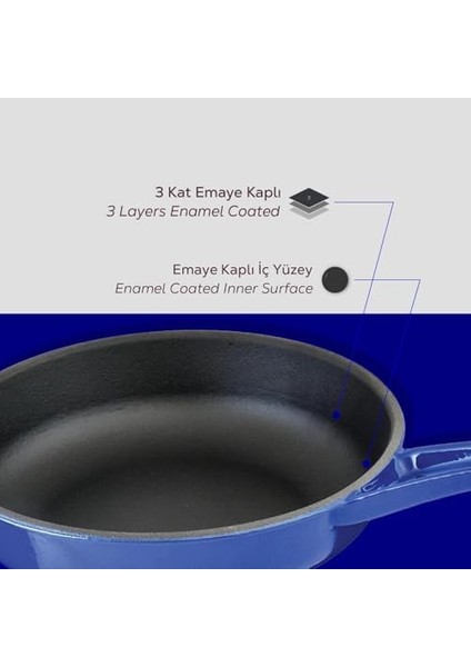 Metal Döküm Kızartma Tavası, Metal Saplı, 24 Cm, Mavi modelleri