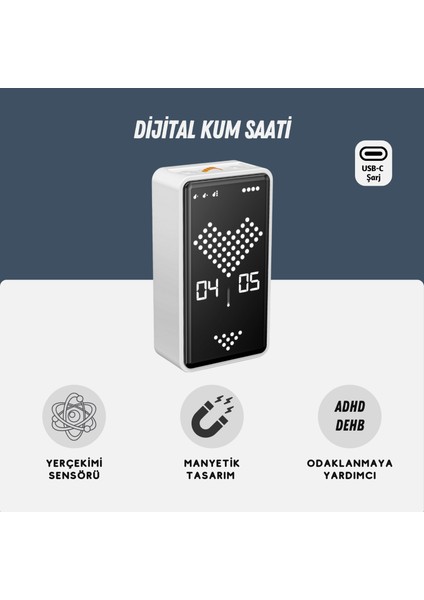 GT-3 Dijital Kum Saati, Pomodoro Zamanlayıcı, Öğrenci Kronometresi, Mutfak, Odaklanma - Beyaz