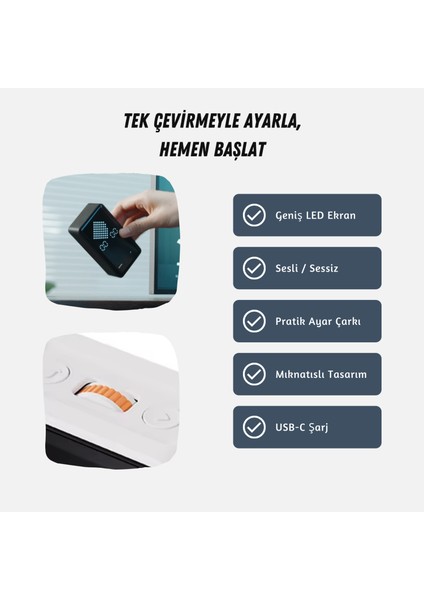 GT-3 Dijital Kum Saati, Pomodoro Zamanlayıcı, Öğrenci Kronometresi, Mutfak, Odaklanma - Beyaz fiyatları