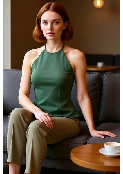 Kadın Halter Yaka Gabardin Dokuma Bluz Şık ve Konforlu Günlük Stil Kaliteli Şık Rahat Modern fiyatları