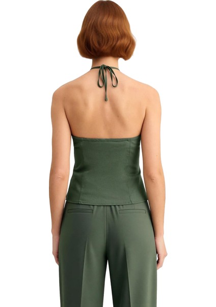 Kadın Halter Yaka Gabardin Dokuma Bluz Şık ve Konforlu Günlük Stil Kaliteli Şık Rahat Modern fırsatları