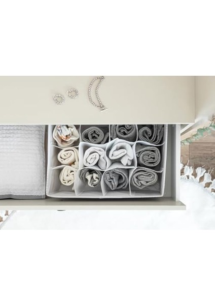 Çekmece Düzenleyici, 12 Bölmeli, 31X25X12 Cm, Gri Çizgili, Katlanabilir Dolap Içi Organizer fiyatları