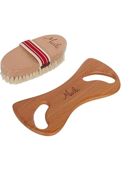 MAR&APOS;LE%100 Doğal At Kılı Selülit Fırçası ve Ahşap Selülit Masaj Aleti