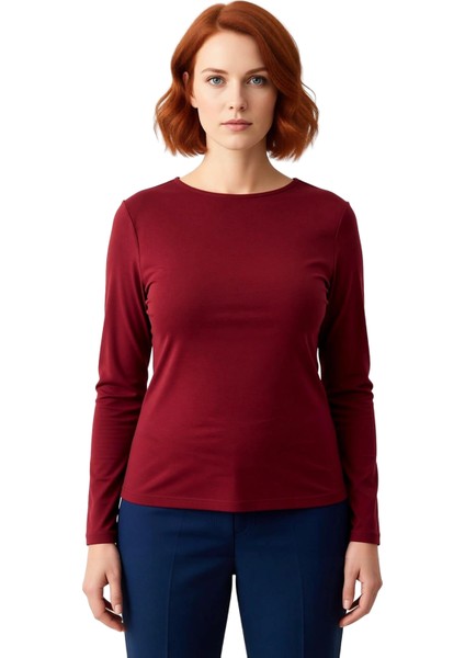 Kadın Pamuklu Esnek Kayık Yaka Uzun Kollu Üst Kaliteli Şık Rahat Modern Zarif Günlük fiyatları