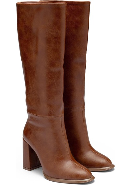 Kadın Diz Altı Kalın Topuklu Kaymaz Taban Günlük Golf Çizme 1500