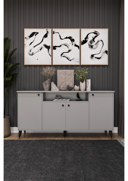 Modern Konsol – 4 Kapaklı Çok Amaçlı Dolap, Şık Saklama Ünitesi Mdflam–salon, Yemek Odası Knsl-02