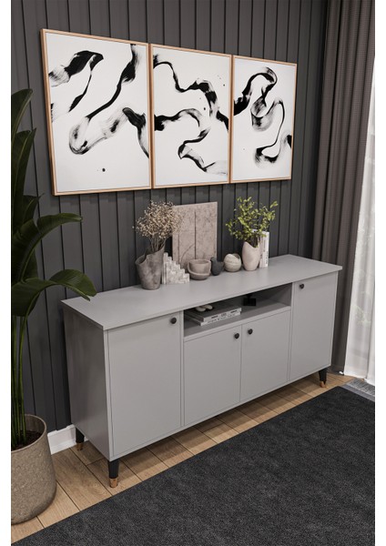 Modern Konsol – 4 Kapaklı Çok Amaçlı Dolap, Şık Saklama Ünitesi Mdflam–salon, Yemek Odası Knsl-02 fiyatları